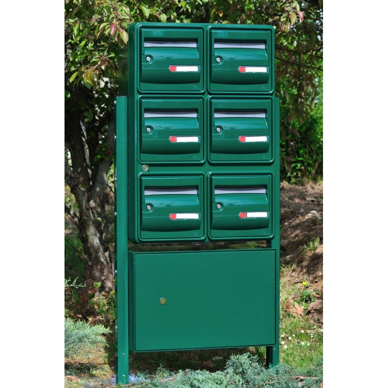 Pack 6 Boites aux lettres + Boite à colis + Pieds platines